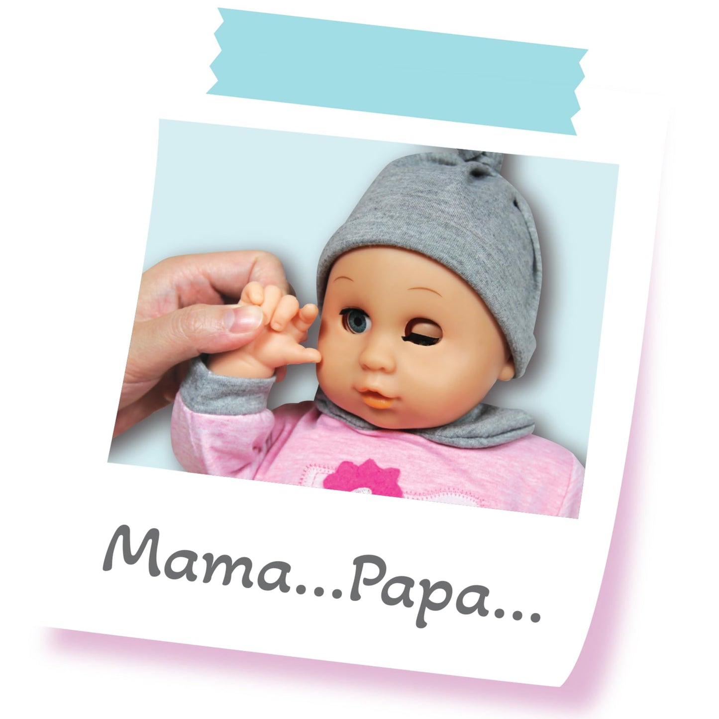 Lissi: 16" Blinking Eyes Baby Doll Cecilia - Pink-Pink- Kitty Outfit - Interactive, Sounds-Words-Expressions, Bottle & Pacifier Accessories, Kids 2+