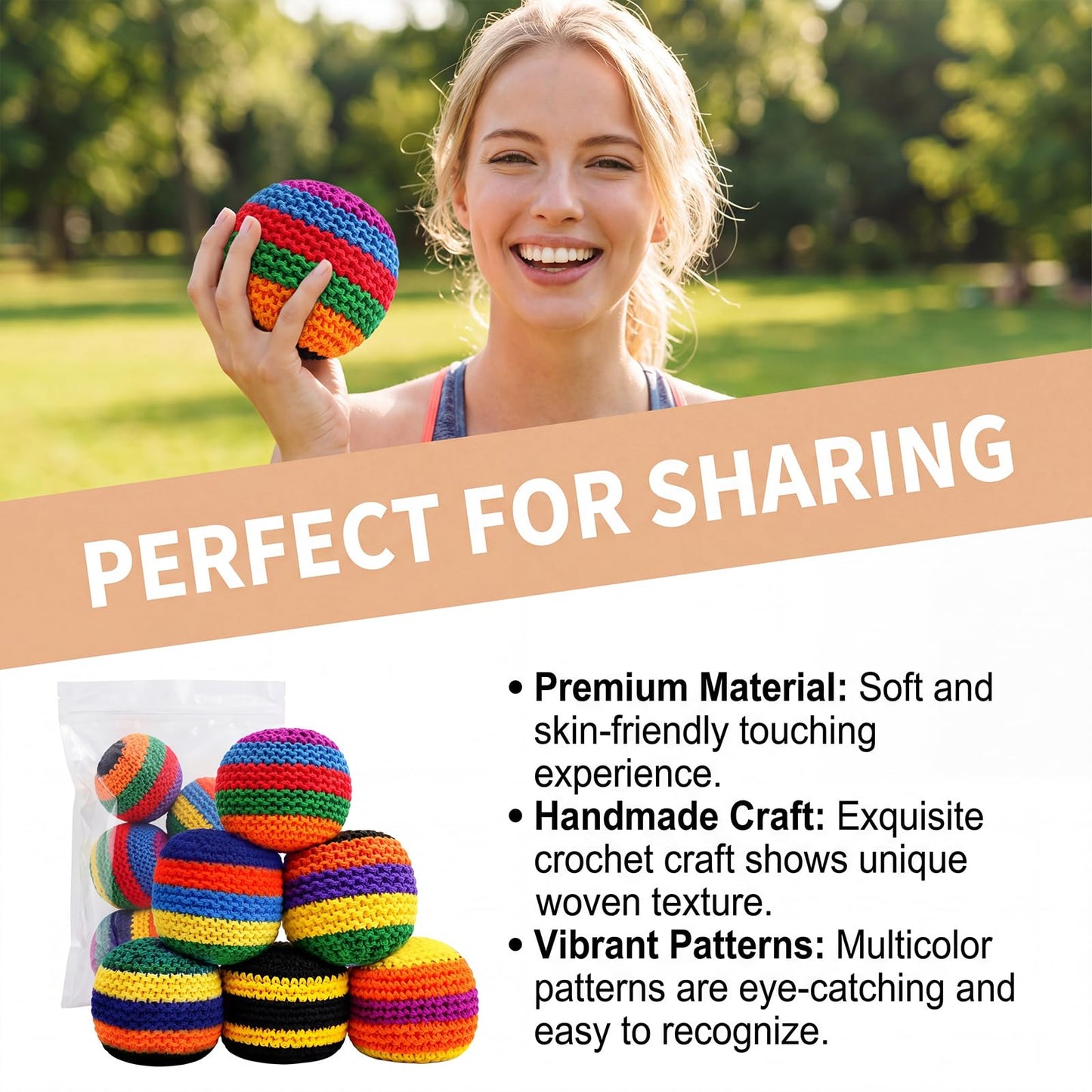 CORCEP Hand Knitted Footbag,Soft Pellet Filled Crochet Hacky Ball,Portable Juggling Sack for Skill Training and Daily Play (3Pcs Knitted Footbag)