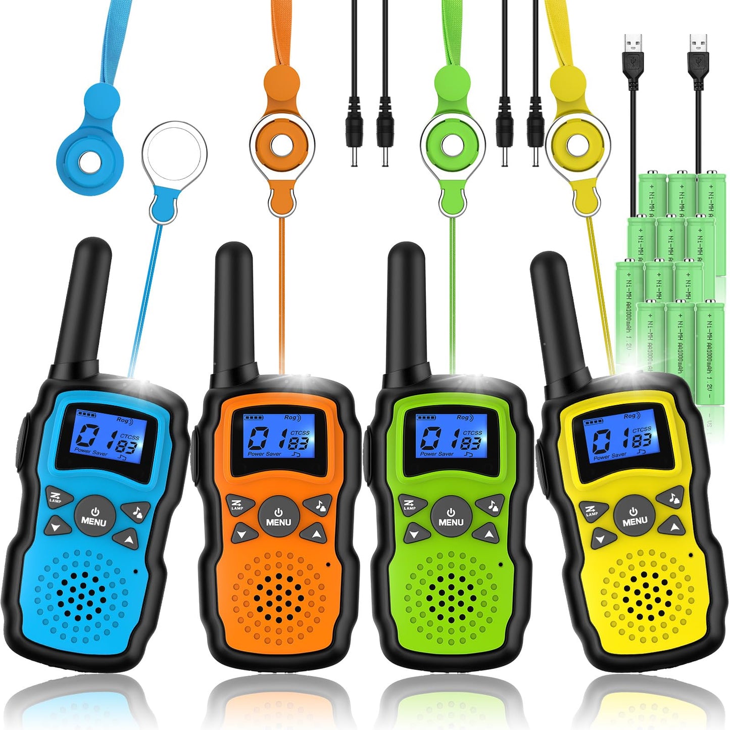 Wishouse Walkie Talkies for Kids Adults Rechargeable 4 Sets with 2 USB Chargers|4X3000mAh Batteries|Lanyards|Family Walky Talky Long Range for Hiking