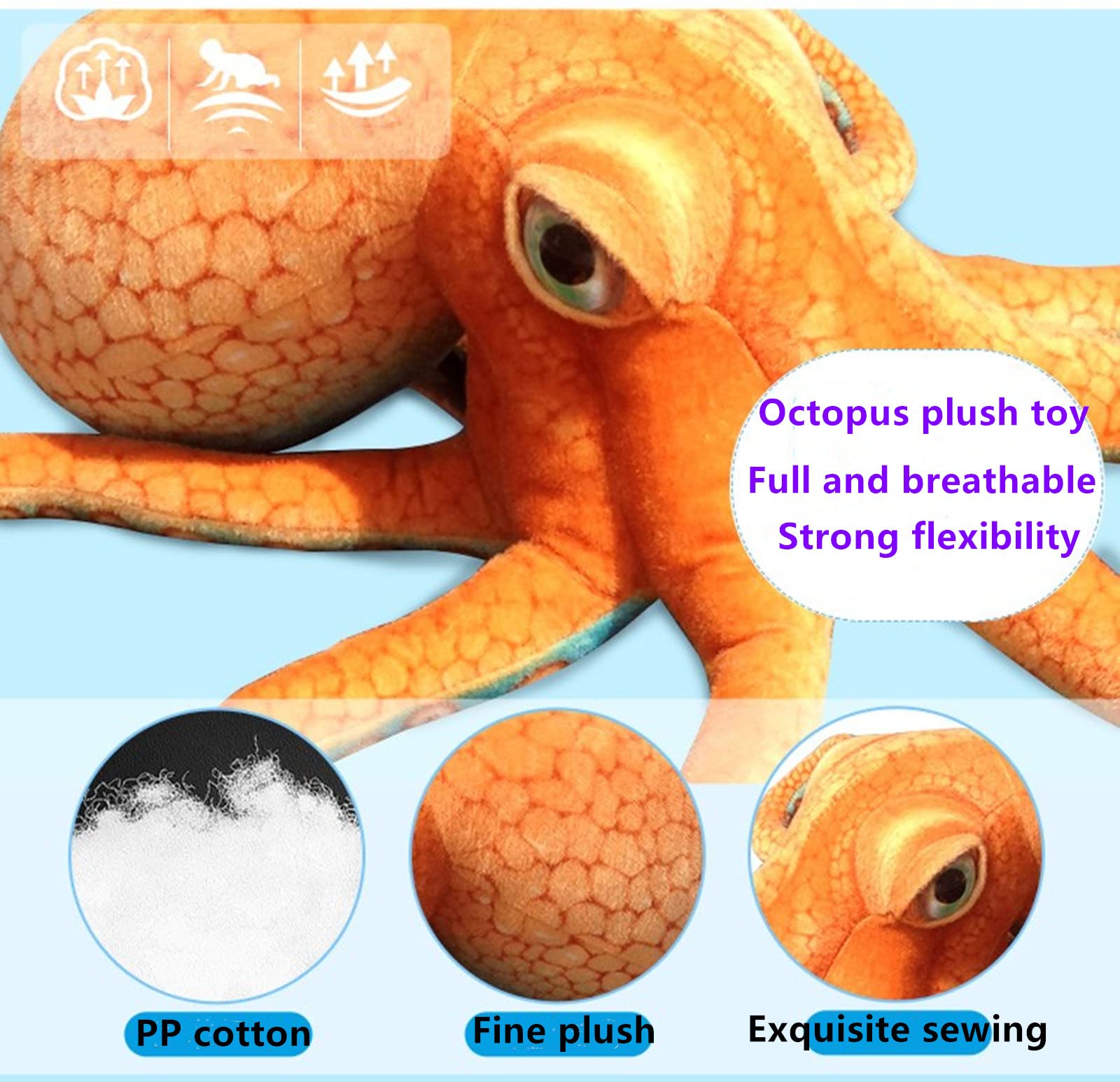XIYUAN Octopus Stuffed Animal/Octopus Pillow/Toy Octopus/Used for Home Decoration Gifts Children Pillow Plush Animal Toys (19.6 inches /50cm)