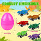 Dufricen 6 Pack Prefilled Easter Eggs with Metal Dinosaur Car Toys Vehicles Set for Toddlers Kids Easter Egg Fillers Hunt Basket Stuffers Party Favors