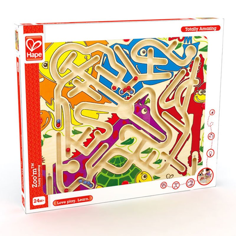 Hape Zoo’m Magnetic Wooden Bead Maze Puzzle | Durable Two Player Wooden Puzzle Toy for Toddlers, Fun Filled Traveling Entertainment