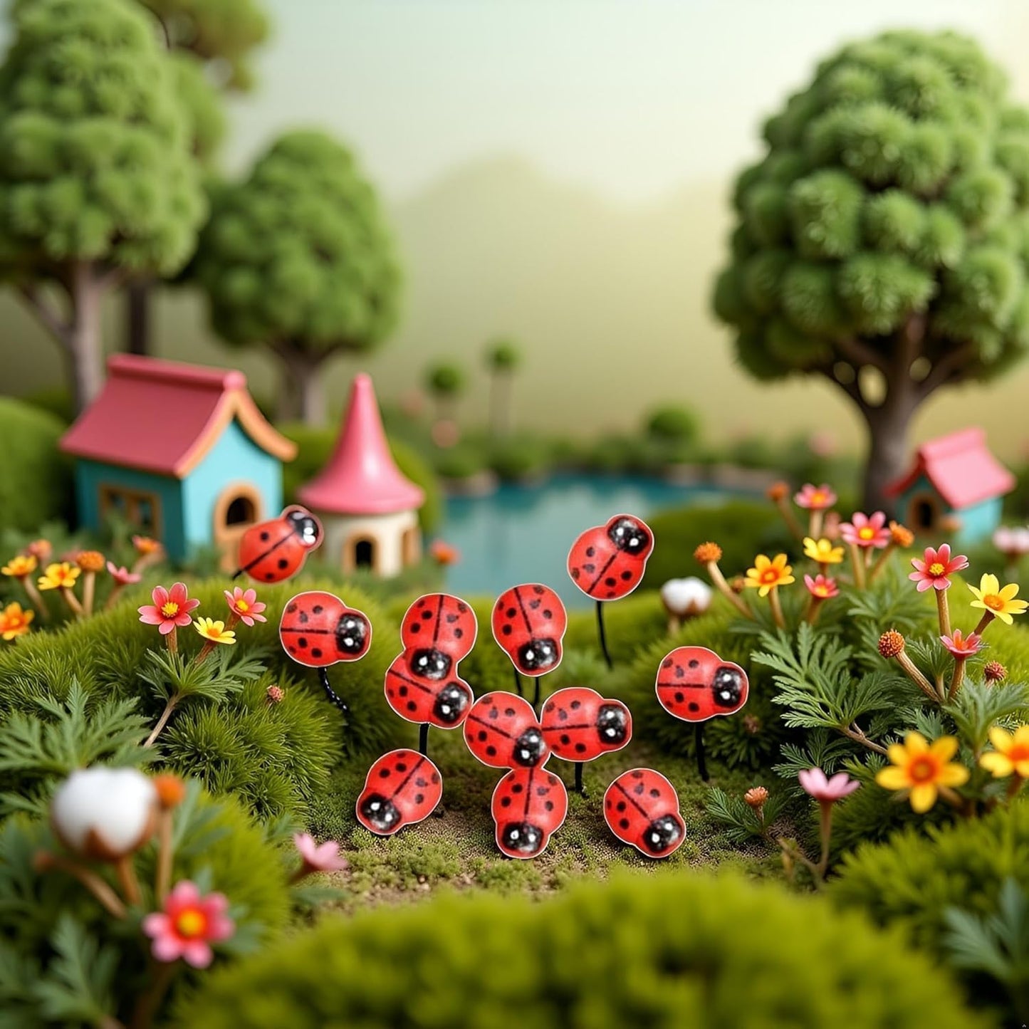 Mozff 20PCS Realistic Ladybug Figurines - 1 Inch Resin Garden Decor for Fairy Gardens, DIY Terrariums, Dollhouse Miniatures and Outdoor Landscape