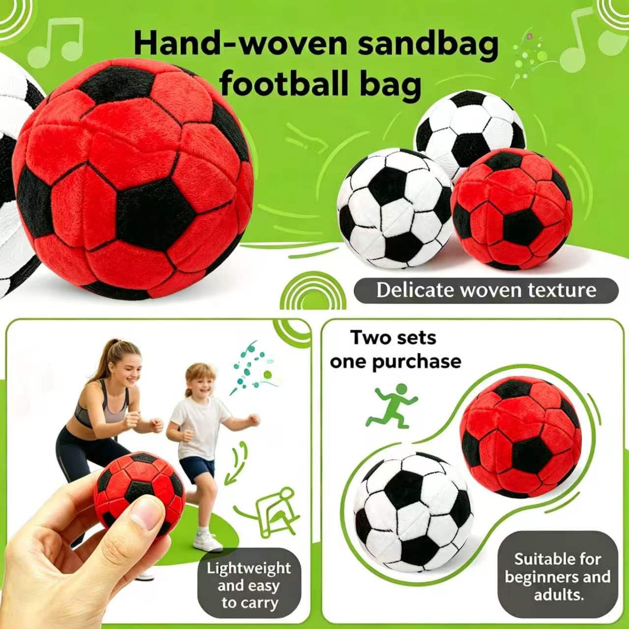 2 Pack Soft Soccer Footbags, Juggling Balls for Foot Coordination, Lightweight Mini Kick Balls for Teens & Adults, Helps Improve Agility