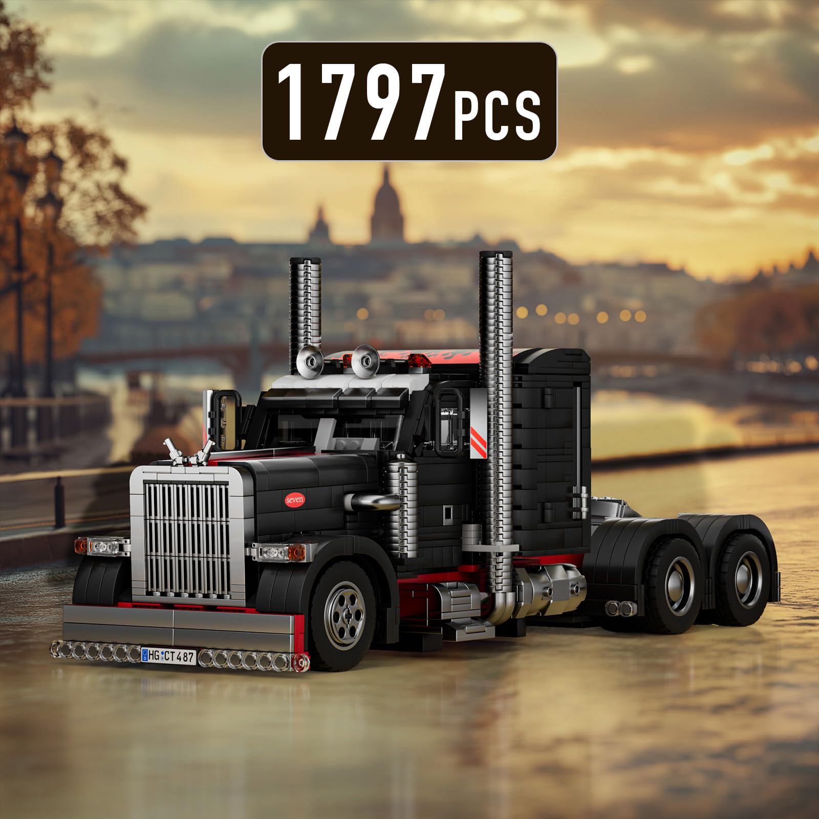Mould King Semi Truck Building Set, 1814 Pcs Trailer Vehicle Model for 14+