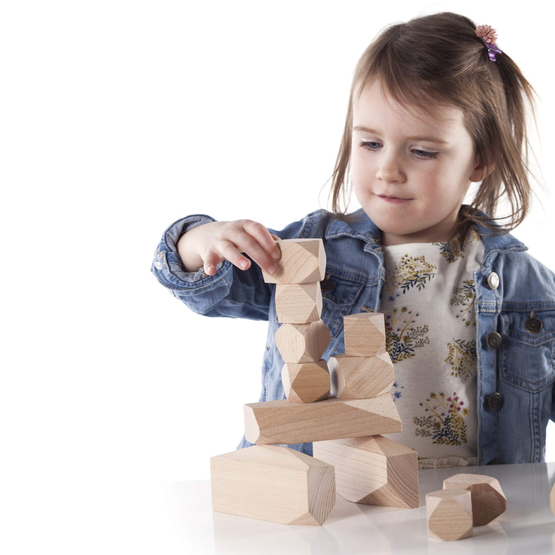 Guidecraft Wood Stackers - Standing Stones: 20 Natural Building Blocks Set for Kids, Educational Learning Toy