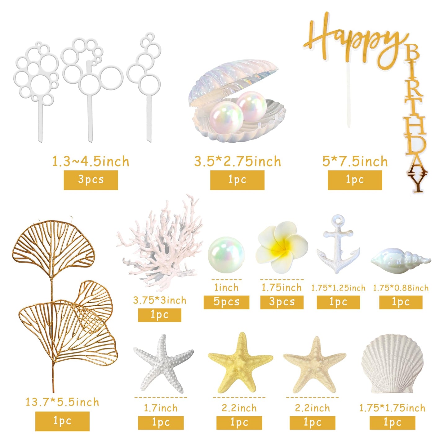 SeaShell Cake Decorations Under The Sea Cake Toppers with Starfish Shell Balls Coral for Summer Beach Birthday Supplies