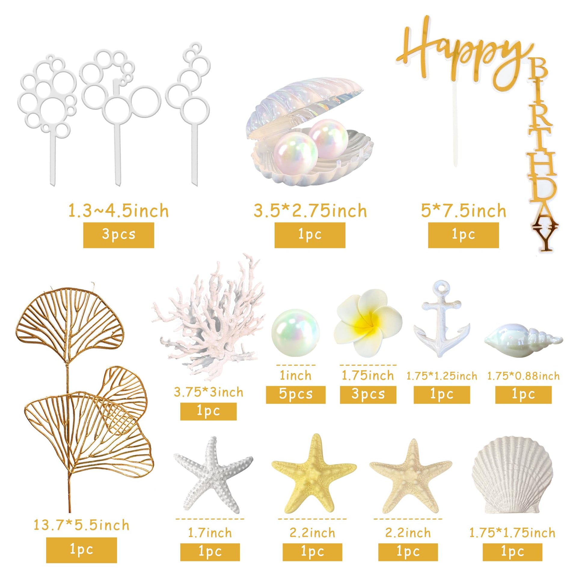SeaShell Cake Decorations Under The Sea Cake Toppers with Starfish Shell Balls Coral for Summer Beach Birthday Supplies