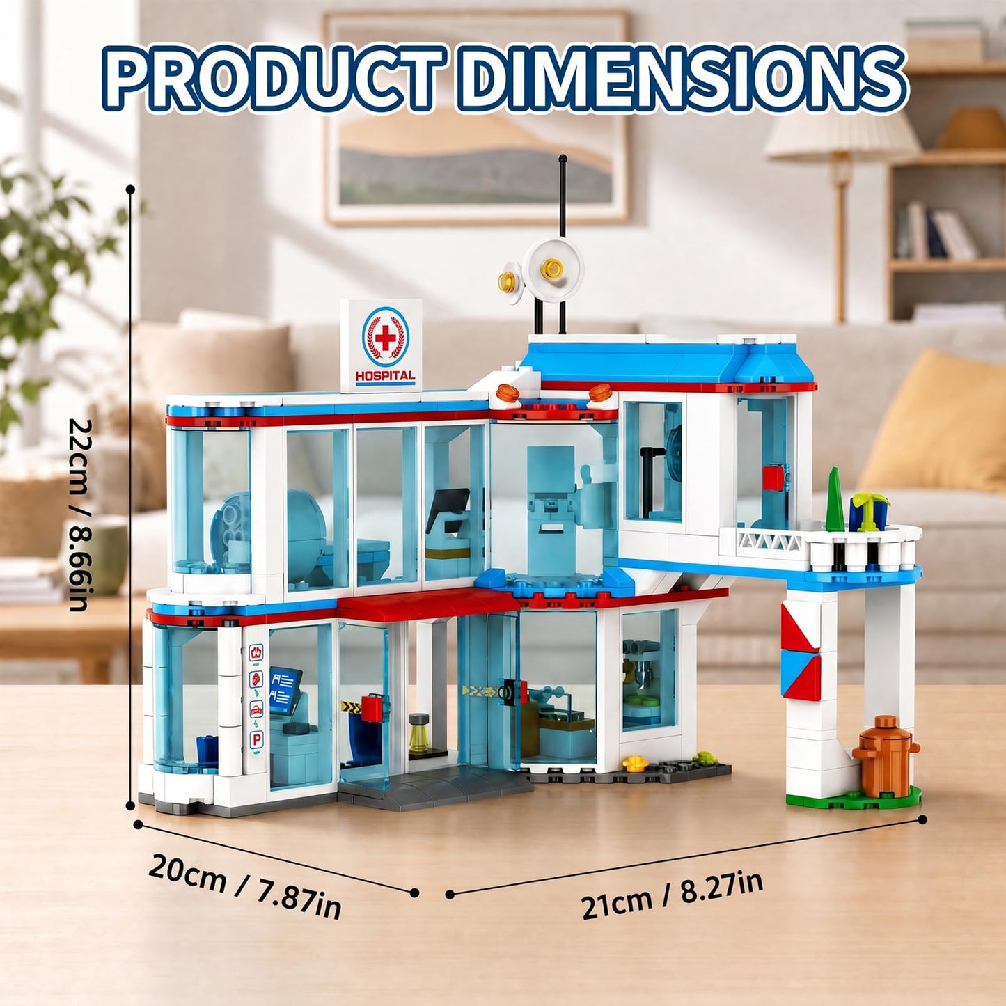 JYLWSMHU City Hospital 3 in 1 Building Block Set Hospitals Model Belt Ambulance Rescue Helicopter Home Office Decor Collectors Adults for Teenas Best