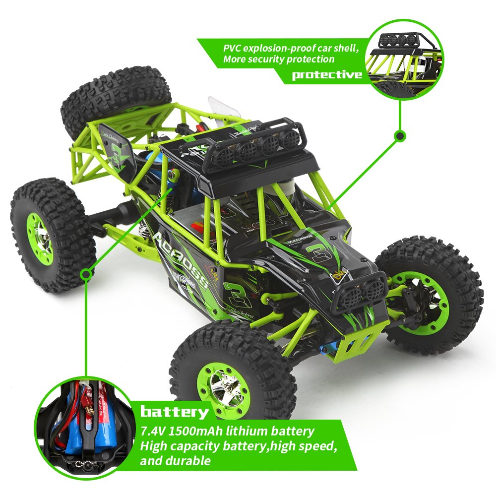WLtoys 12427 RC Cars 1/12 Scale 2.4GHz Remote Control Car, 4WD 50KM/H High Speed Monster Trucks, All Terrain Off-Road Rock Crawler Climbing Buggy RTR