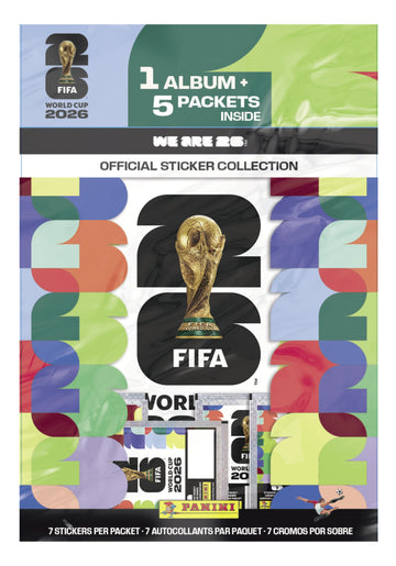 2026 Panini FIFA World Cup Sticker Starter Bundle - Official Album + 5 Sticker Packs - Licensed Tournament Collection
