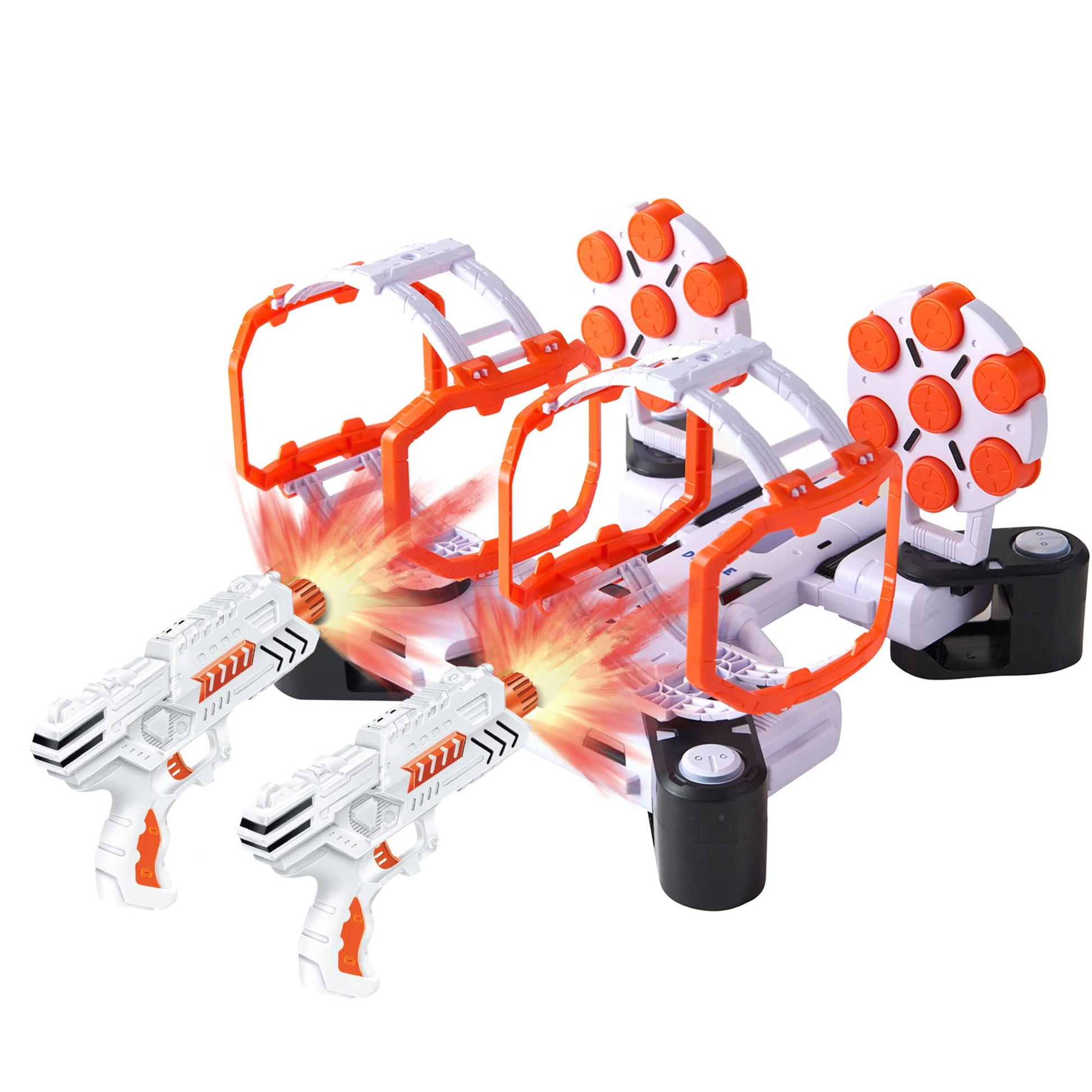 Dimple Shooting Games - Shooting Target Game, Nerf Compatible Rotating Spinning Targets for Shooting with 2 Foam Blaster Toy Guns, 14 Targets, 24 Soft