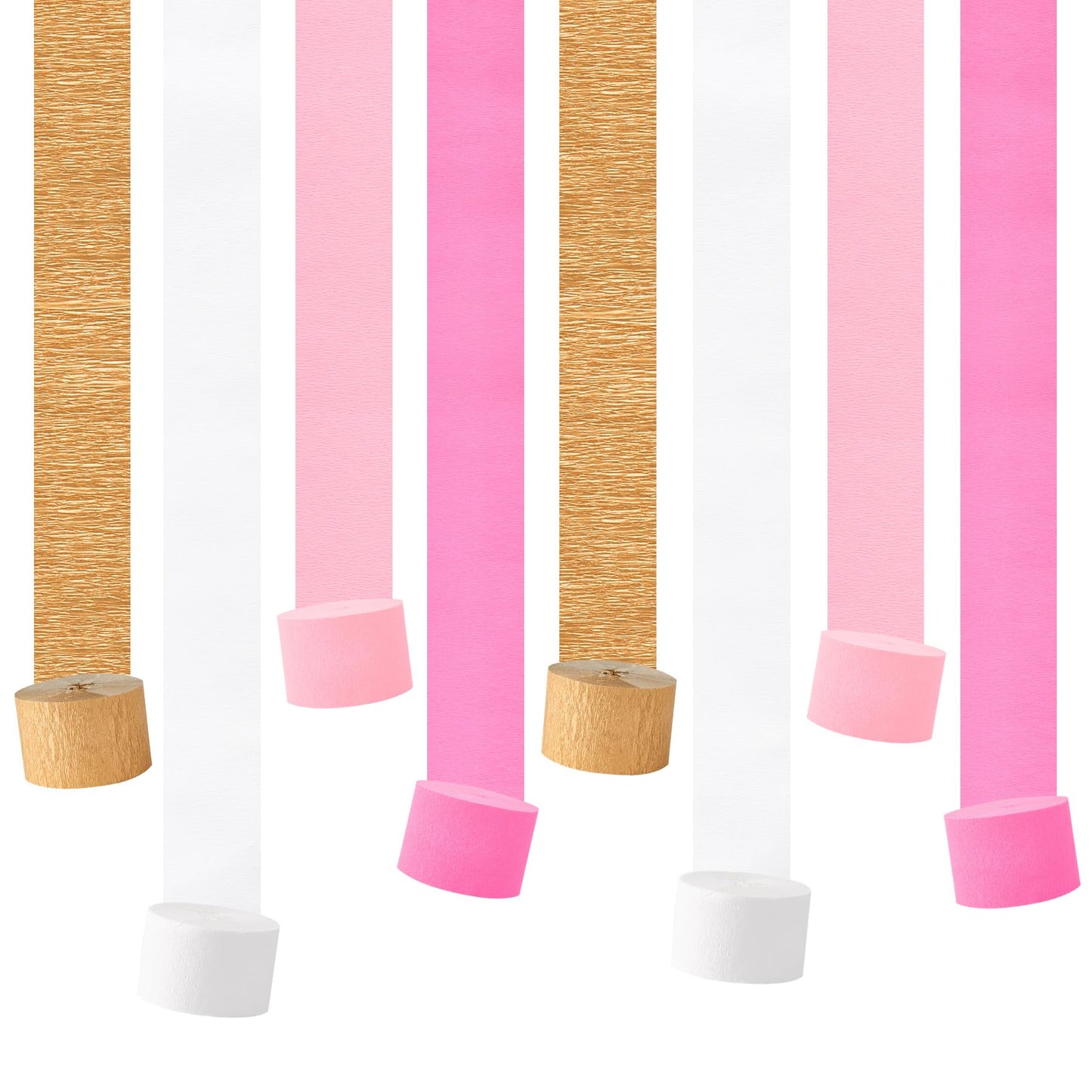 Pink Streamers Party Decorations, 8 Rolls 656ft Pink and Gold Crepe Paper Streamers for Wedding, Bridal Shower, Baby Shower, Birthday, Valentines Day