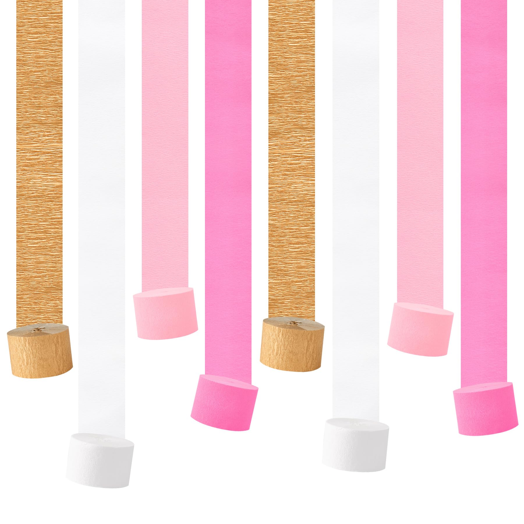 Pink Streamers Party Decorations, 8 Rolls 656ft Pink and Gold Crepe Paper Streamers for Wedding, Bridal Shower, Baby Shower, Birthday, Valentines Day