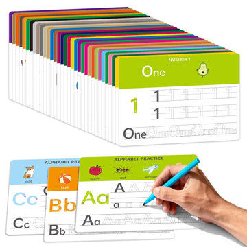 Dry Erase Alphabet & Number Practice Boards for Kids - A-Z Letters & Numbers 1-10, 18 Double-Sided Reusable Sheets (36 Pages), 11x8.5, Preschool