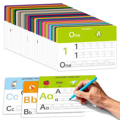 Dry Erase Alphabet & Number Practice Boards for Kids - A-Z Letters & Numbers 1-10, 18 Double-Sided Reusable Sheets (36 Pages), 11x8.5, Preschool