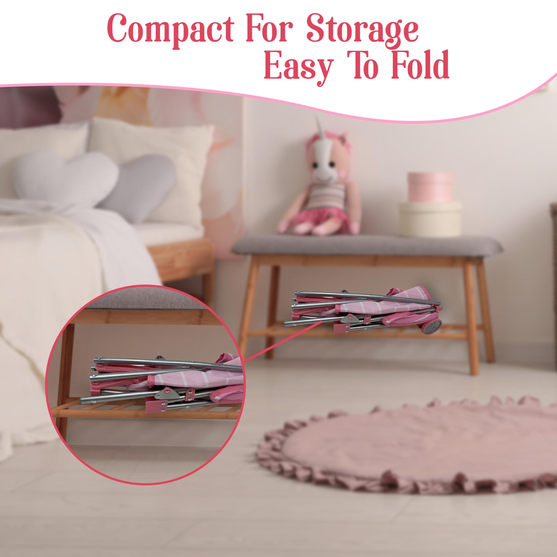 Baby Doll with Stroller Set - 12" Baby Doll with Pacifier Gift Set - Pink Fabric Baby Stroller Toy for Kids - Foldable Play Stroller for Dolls