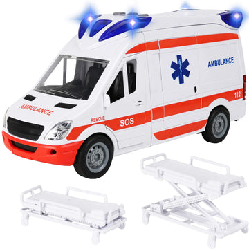 Kiddie Play Ambulance Toy Car with Lights, Sound & Stretcher