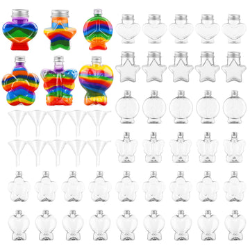 60Pcs Heart & Flower Shaped Plastic Bottles DIY Colored Sand Bottle Kit - Sand Art Activity Fun Party Supplies, 6 Styles