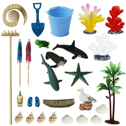 Beach Zen Garden Accessories Kit - Desktop Beach Fairy Garden Kit Sandbox Decor Tools Bamboo Rake Ornament Decoration Office Stress Relief Toys