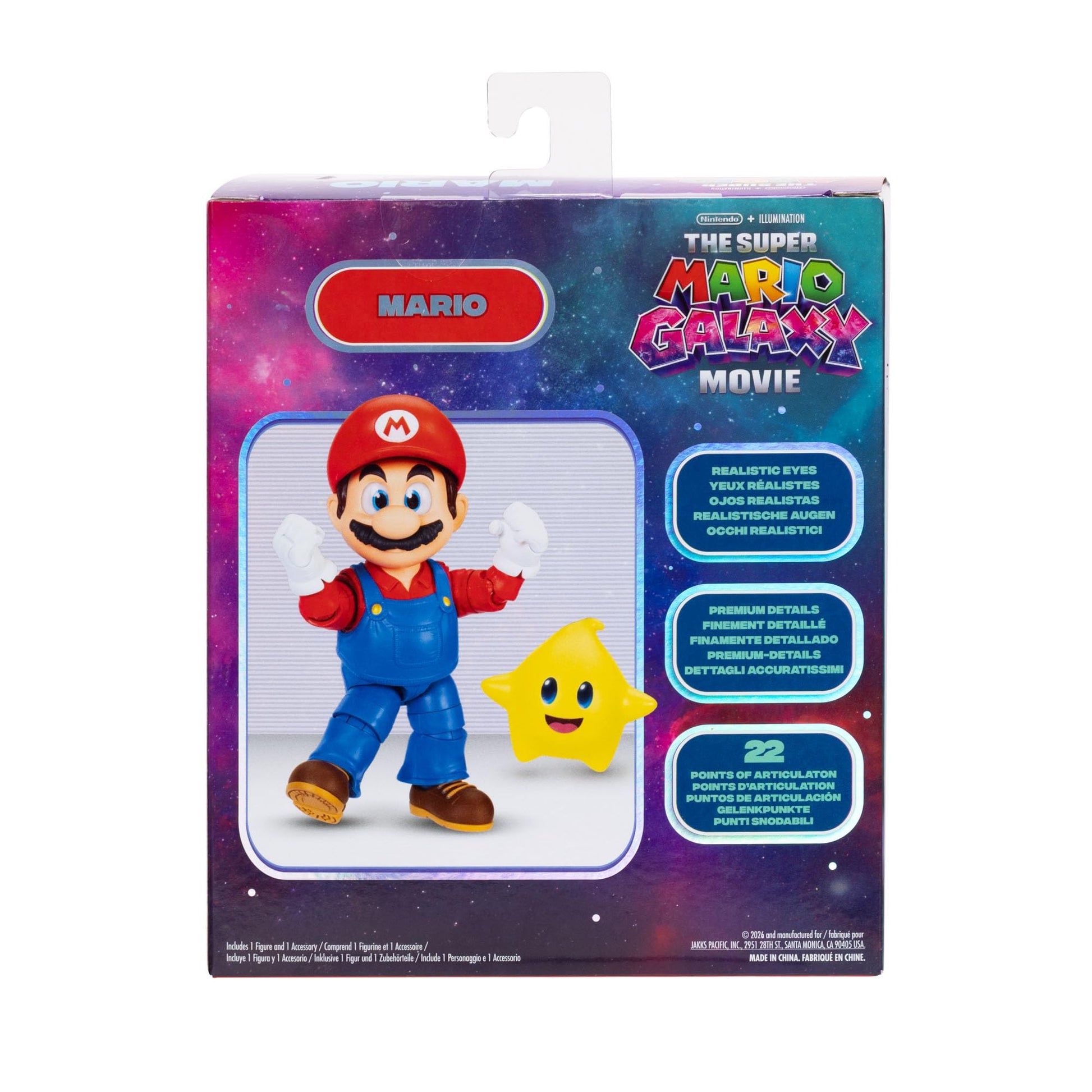 The Super Mario Galaxy Movie 5” Action Figures Series 1 - Mario Figure with Yellow Glow-in-The Dark Luma Star Accessory - Premium Details 22 Points