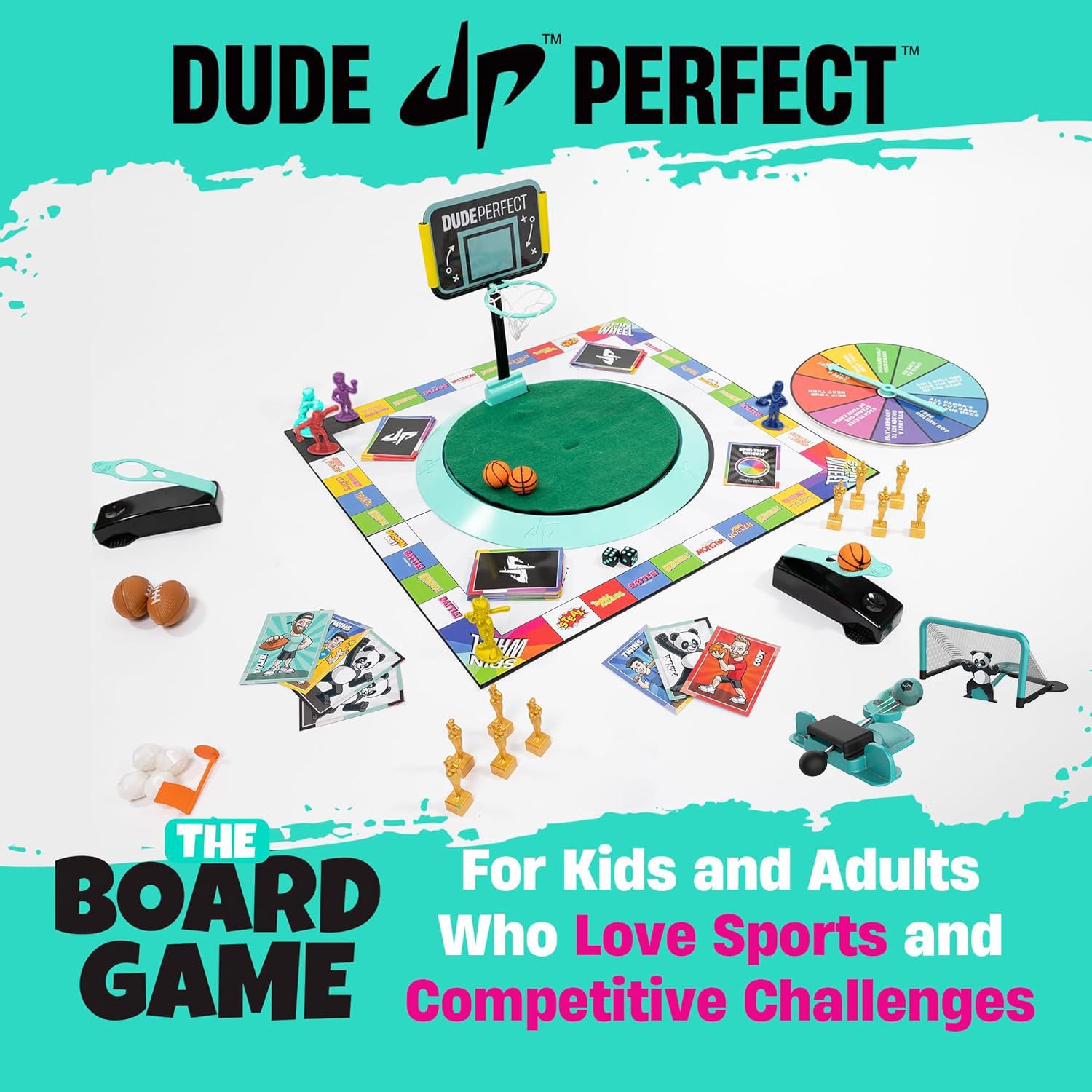 Dude Perfect Board Game with Soccer Add On; Action Packed Sports Challenges for Competitive Kids and Families | Perfect for Family Game Night; 2 to 5