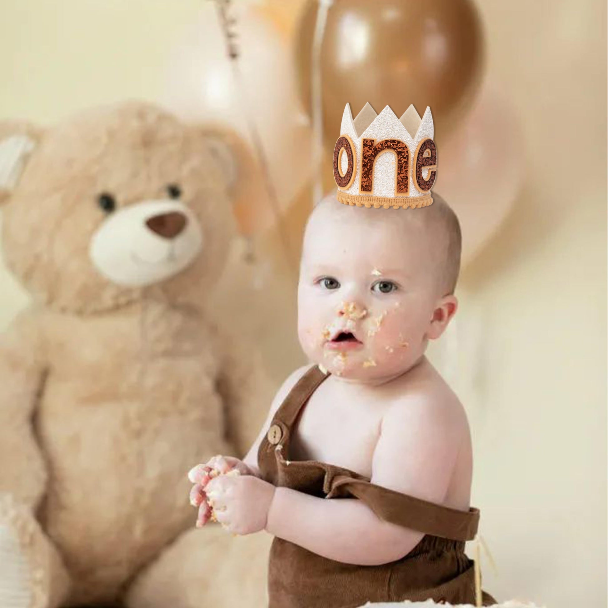 LINZYING White Glitter First Birthday Crown