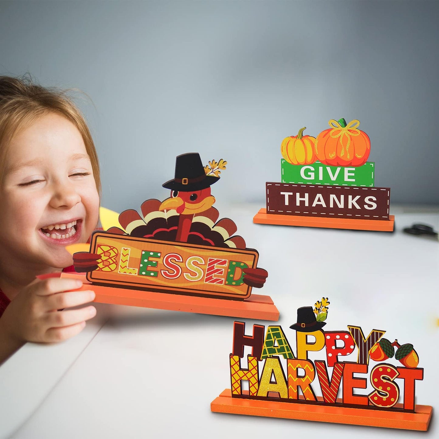 4 Pieces Thanksgiving Party Decorations Wooden Happy Fall Y'all Party Supplies Thanksgiving Centerpieces Autumn Table Decorations for Home Holiday