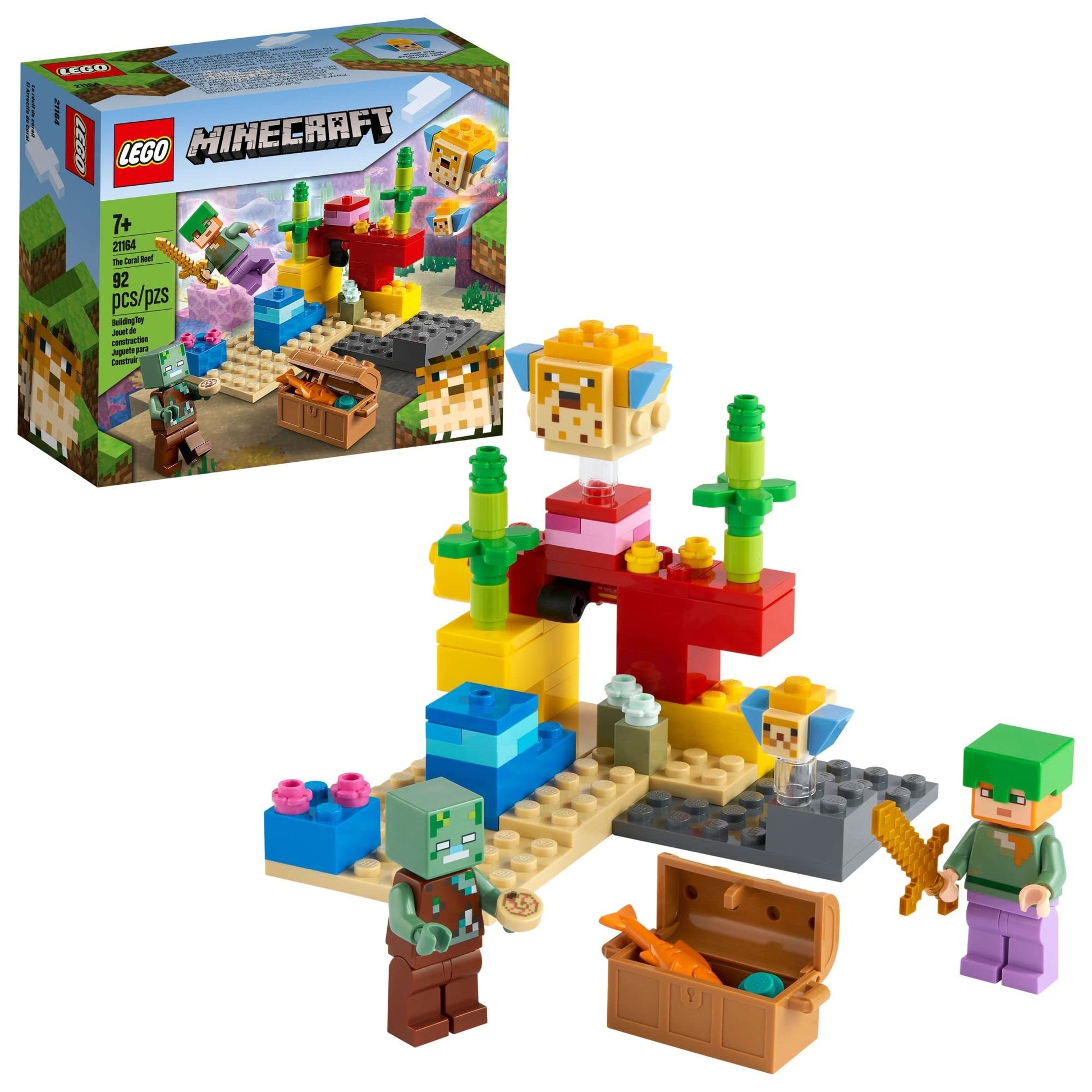 LEGO Minecraft The Coral Reef Toy Building Set 21164 Pretend Play Minecraft Toy with Alex, Puffer Fish and Zombie Figures, Ideal Gift for Kids Who