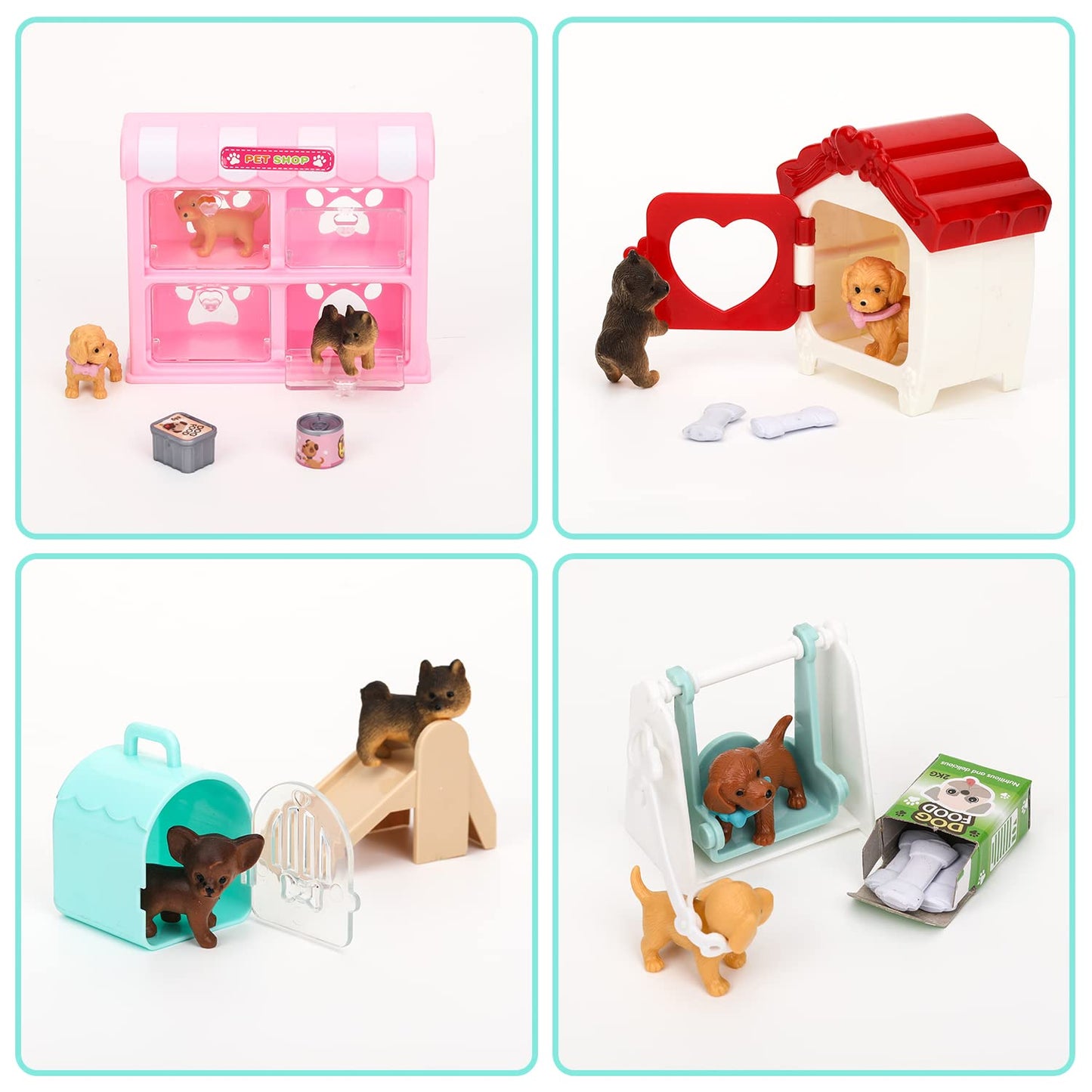 TQQFUN 32 PCS Dog Figures Play Set, Pet Care Center Pretend Play Set with Realistic Puppy Toys, Educational Gifts for Girls and Boys Ages 3 4 5 6