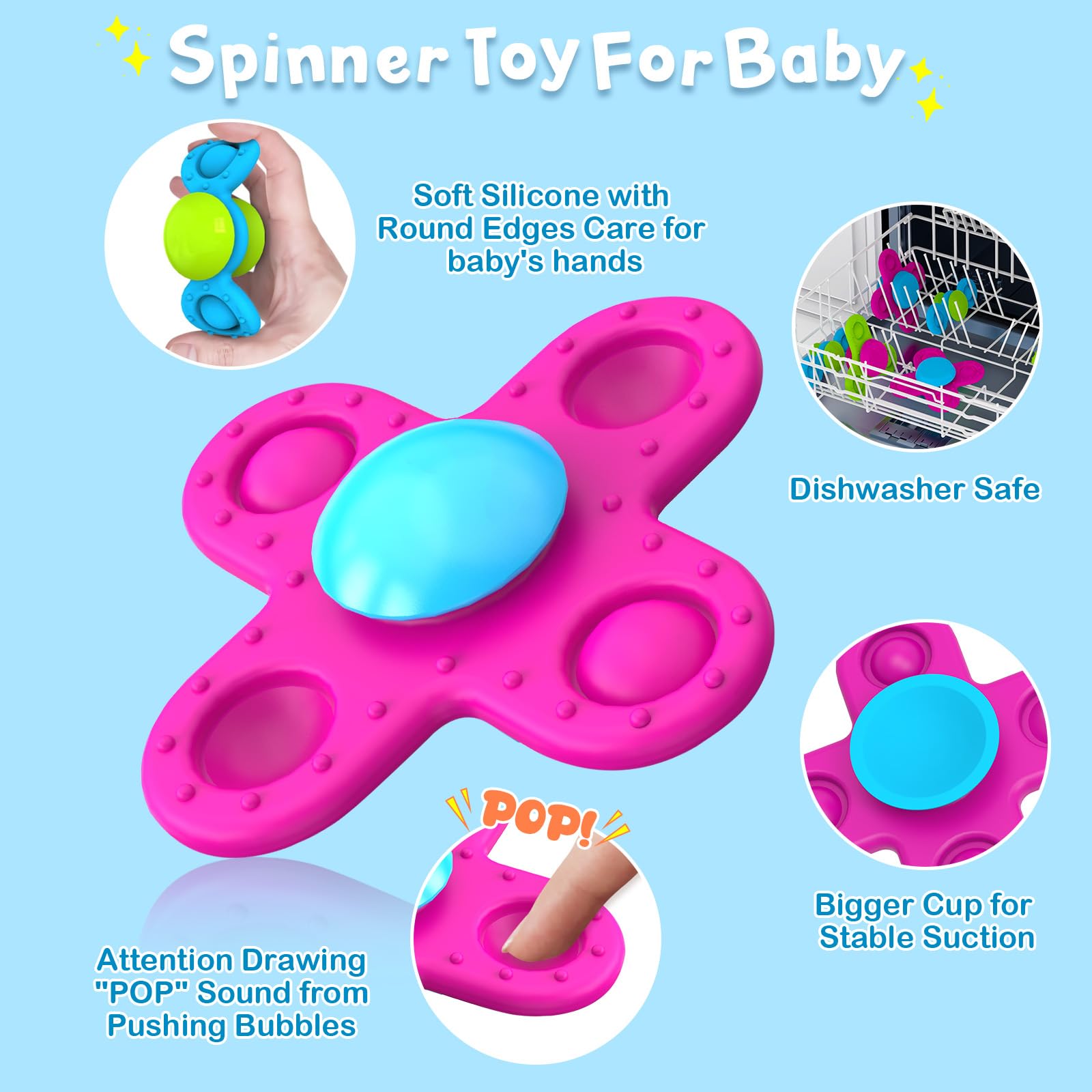 Guibola Suction Cup Spinner Bath Toys for 1 Year Old Boy Girl, 3 Pcs Spinning Bath Toys for Toddlers 1-3