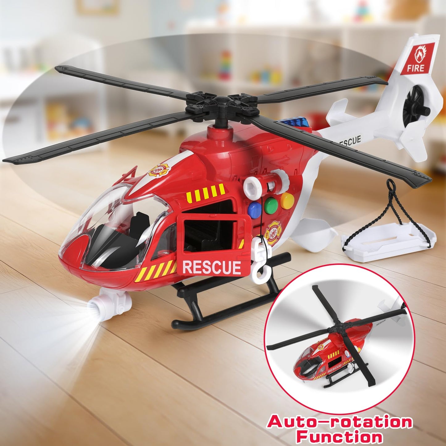 Ximoeo Helicopter Toys for Kids 3-5 with Light Up Sounds Large Fire Helicopter Police Toys Rescue Vehicles Toys Airplane for Toddler Boy Toys Birthday