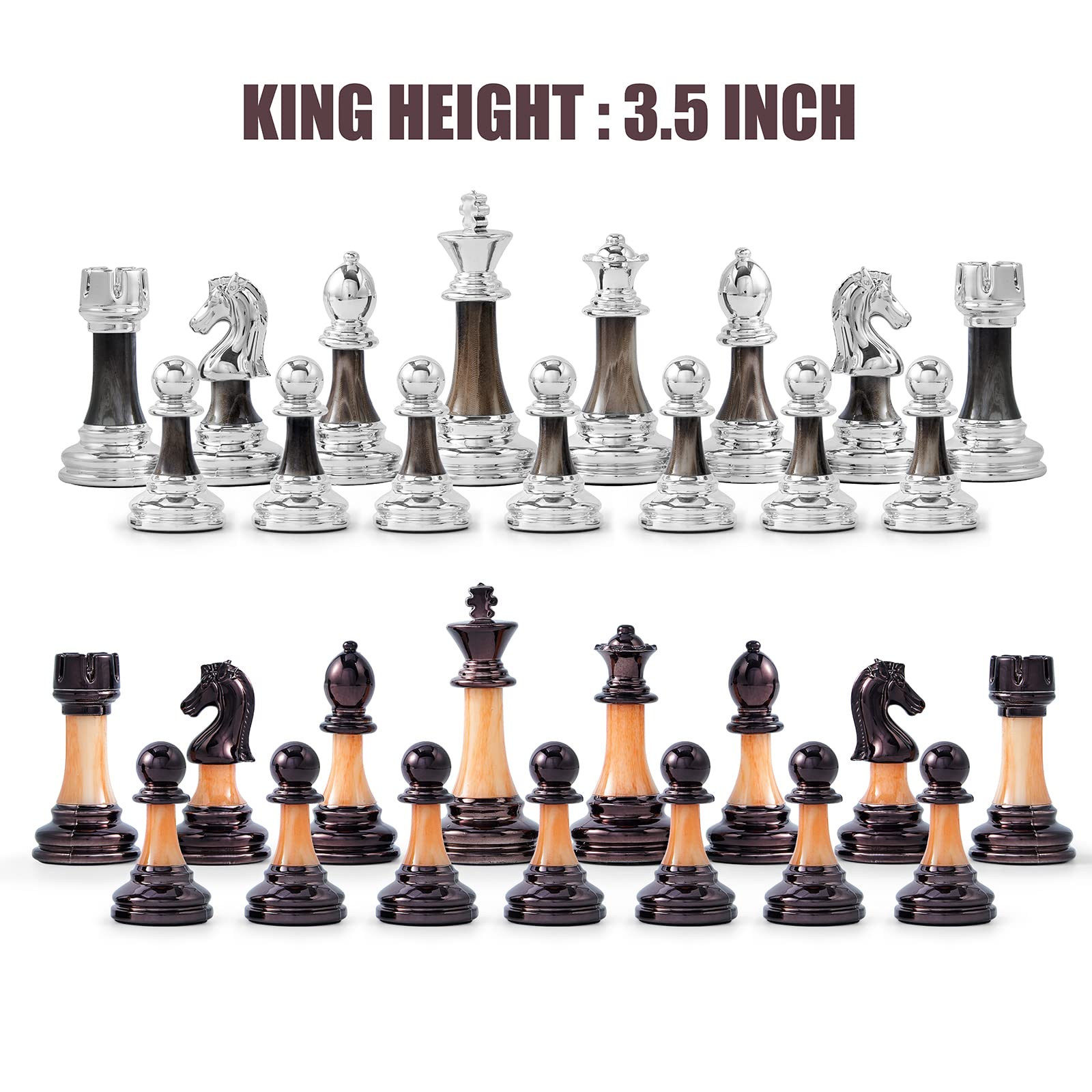 VAMSLOVE Chess Set Large 16''/42cm Folding Wooden Board with Deluxe Weighted Acrylic Chess Pieces - 3.5" King with Storage Slots for Adults House