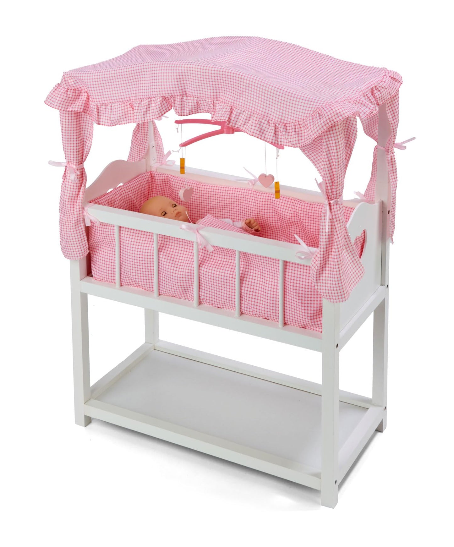 Badger Basket Doll Crib with Bedding, Storage Baskets, Mobile & Personalization Kit - Ideal Nursery Set for Dolls Up to 22 Inches, Best for Doll