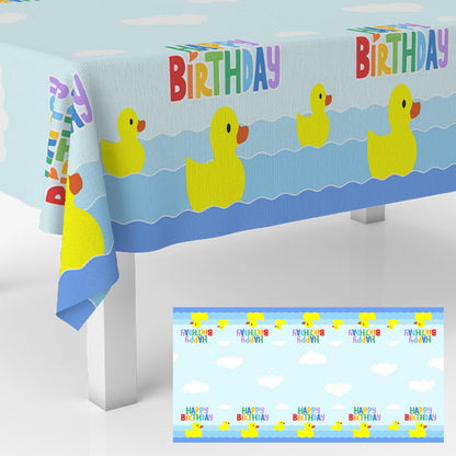 GZBJMYGS uck Happy Birthday Tablecloth Duck Animal Plastic Supplies Animal Theme Baby Shower Boys Girls Blue Birthday Party Supplies Party Picnic