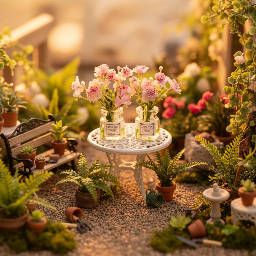 Miniature Flowers in Vase Set - 1:6 Scale Dollhouse Décor with Realistic Details, Tiny Floral Arrangements for Micro Landscape, Train Platform