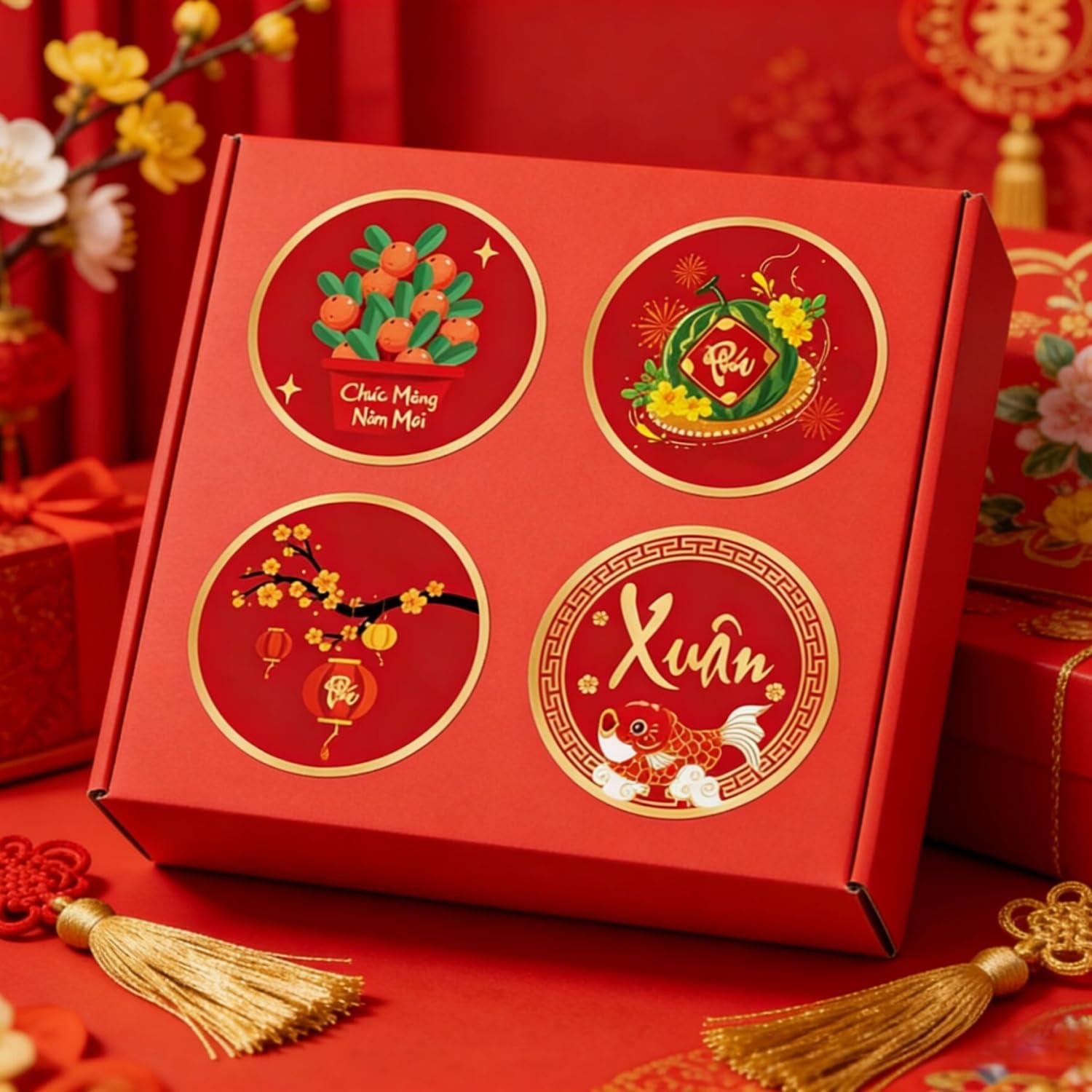 KYMY 2026 Vietnamese New Year Stickers, 180pcs T?t Vi?t NAM Spring Festival Paper Decals, Lunar New Year Zodiac Horse Round Labels for Party Favors