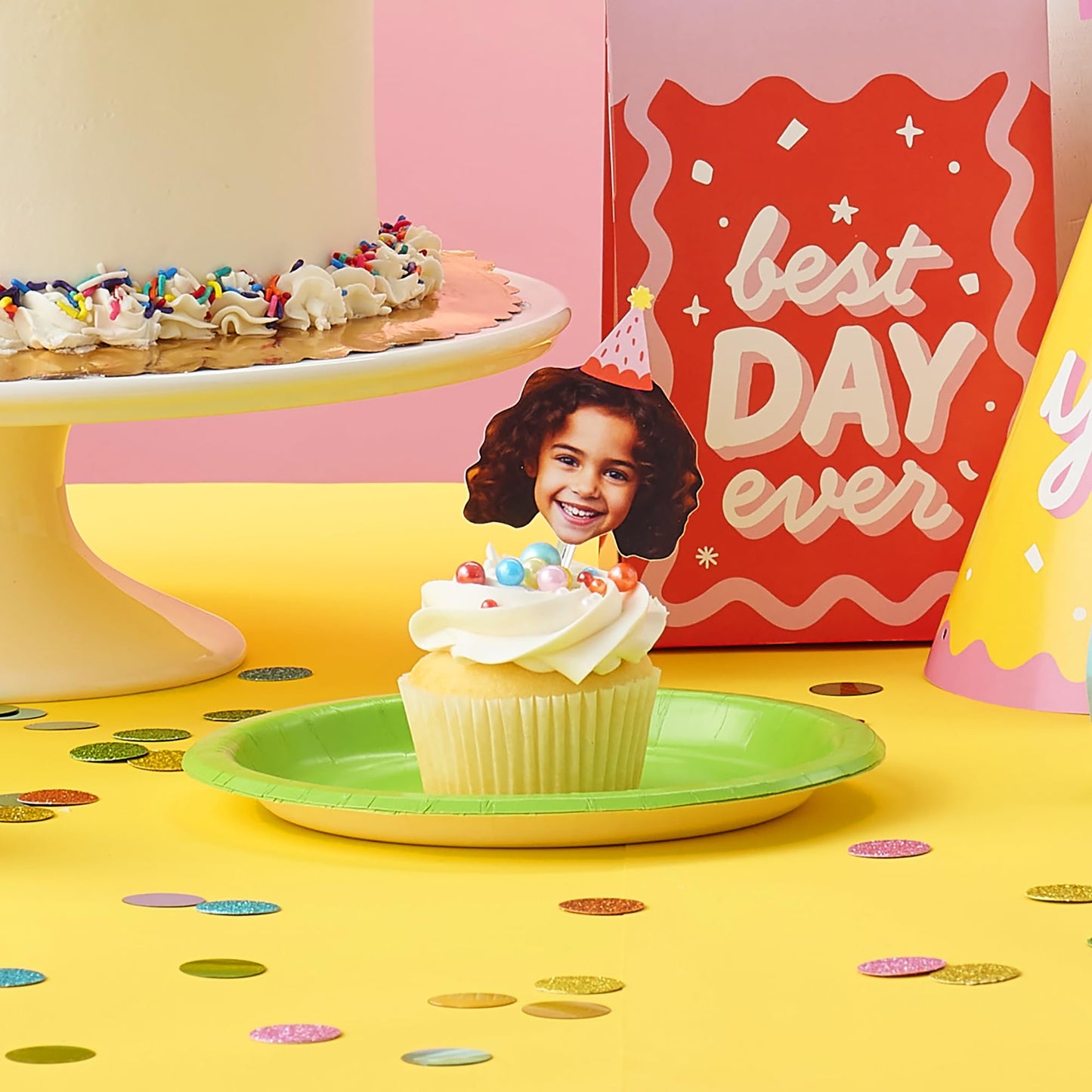 Big Dot of Happiness Custom Photo Party Time - Happy Birthday Party Dessert Cupcake Toppers - Fun Face Clear Treat Picks - Set of 24