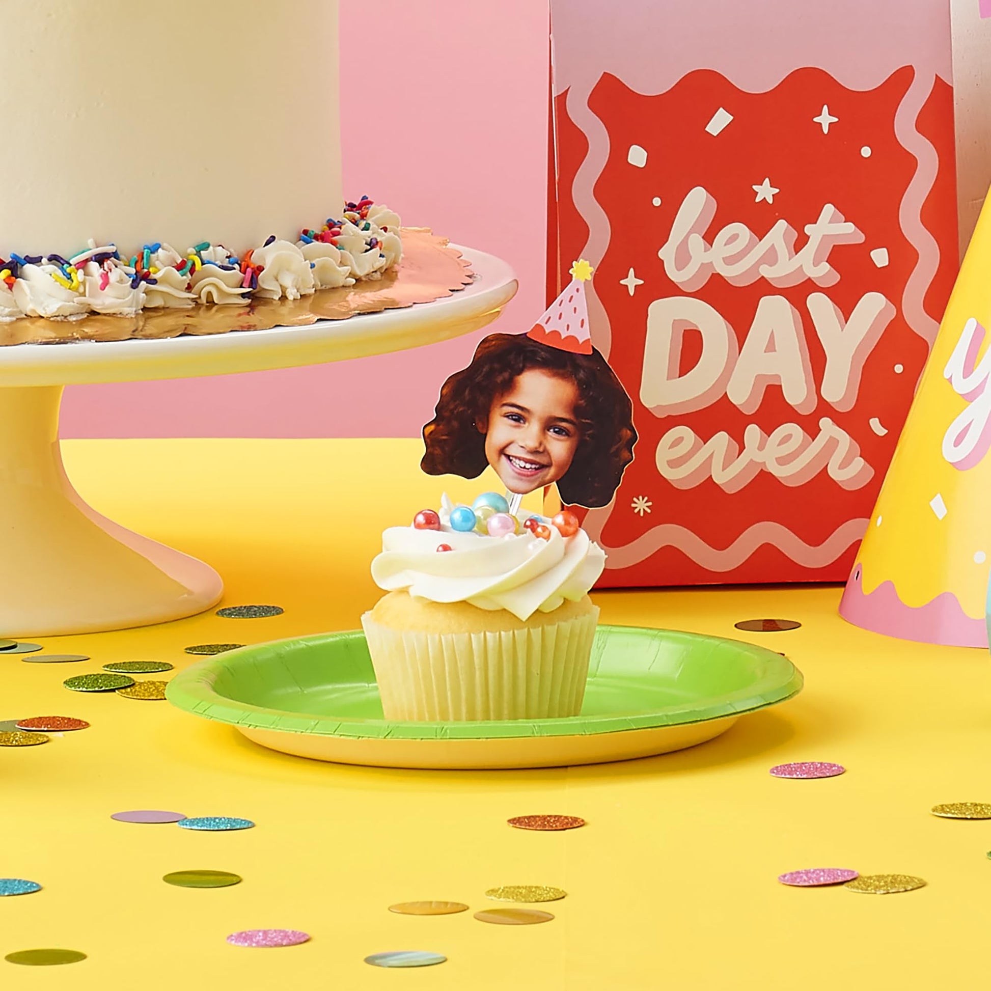 Big Dot of Happiness Custom Photo Party Time - Happy Birthday Party Dessert Cupcake Toppers - Fun Face Clear Treat Picks - Set of 24