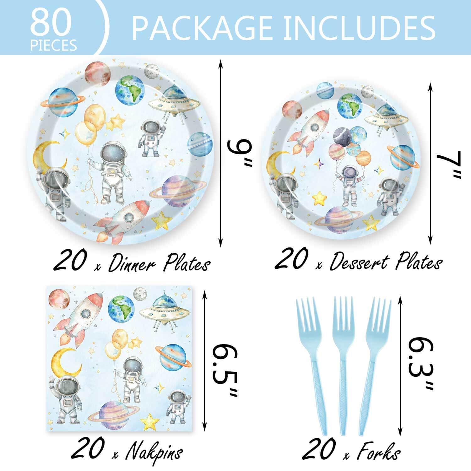 80 Pcs Space Birthday Party Supplies Paper Plates Napkins Forks Tableware Set for Outer Space Man Galaxy Astronaut Theme Baby Shower Boy 1st 2nd 3rd