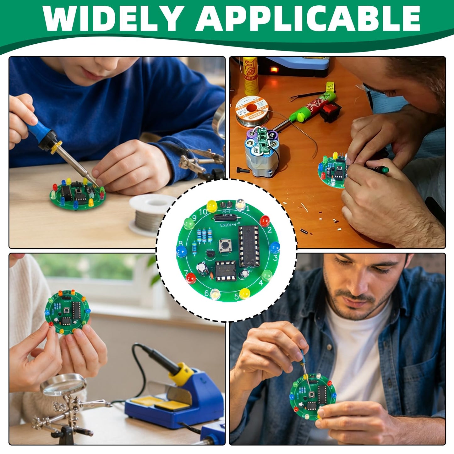 4Pcs Soldering Practice Kit, DIY NE555 CD4017 Lucky Electronic Rotary Wheel Project with Colorful LED Lights, Practical STEM Circuit Board Training