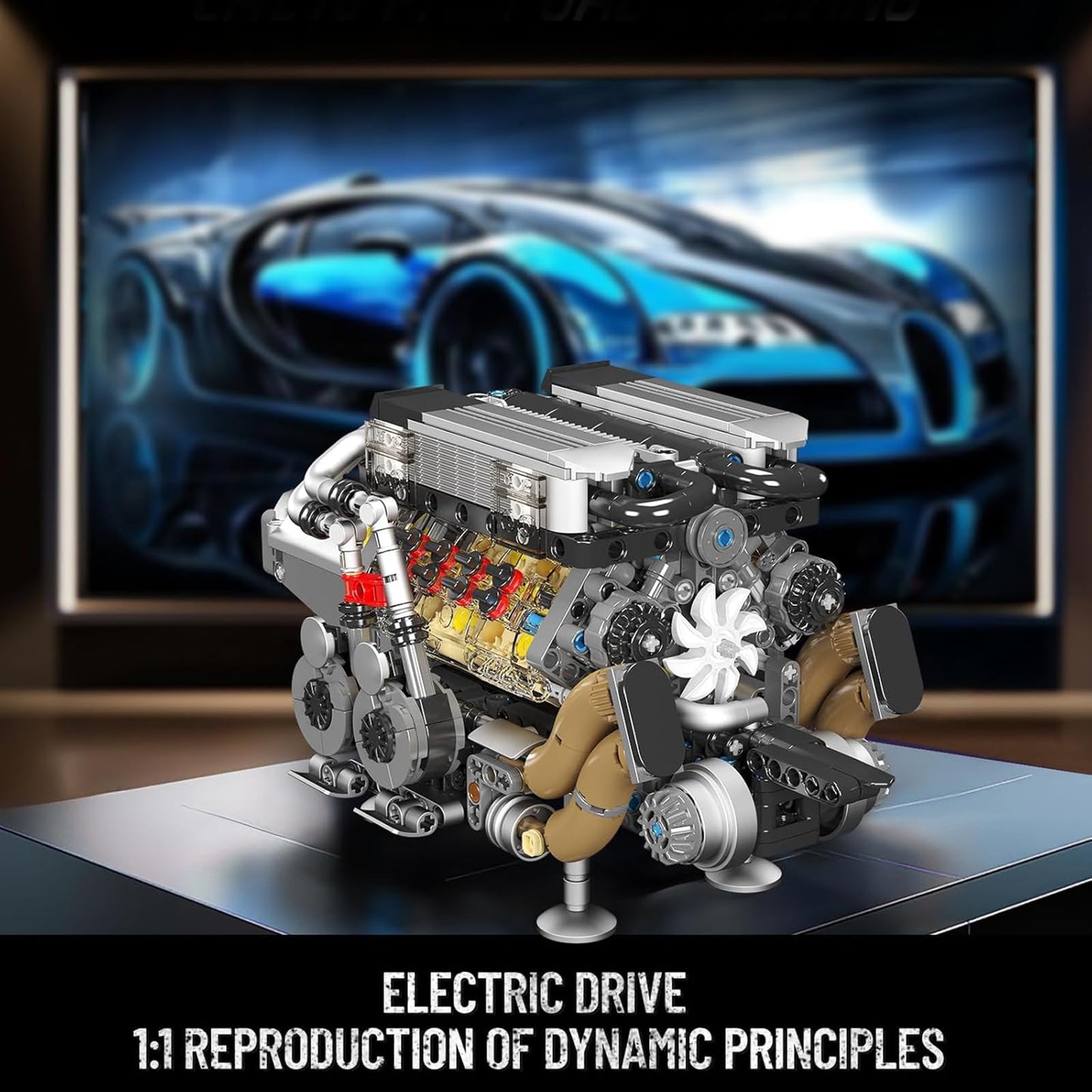 Mould King W16 Engine Building Blocks Set, Combustion Engine Model that Runs, Mini Engine Build Kit for Adults with Battery and Motor, Engineering