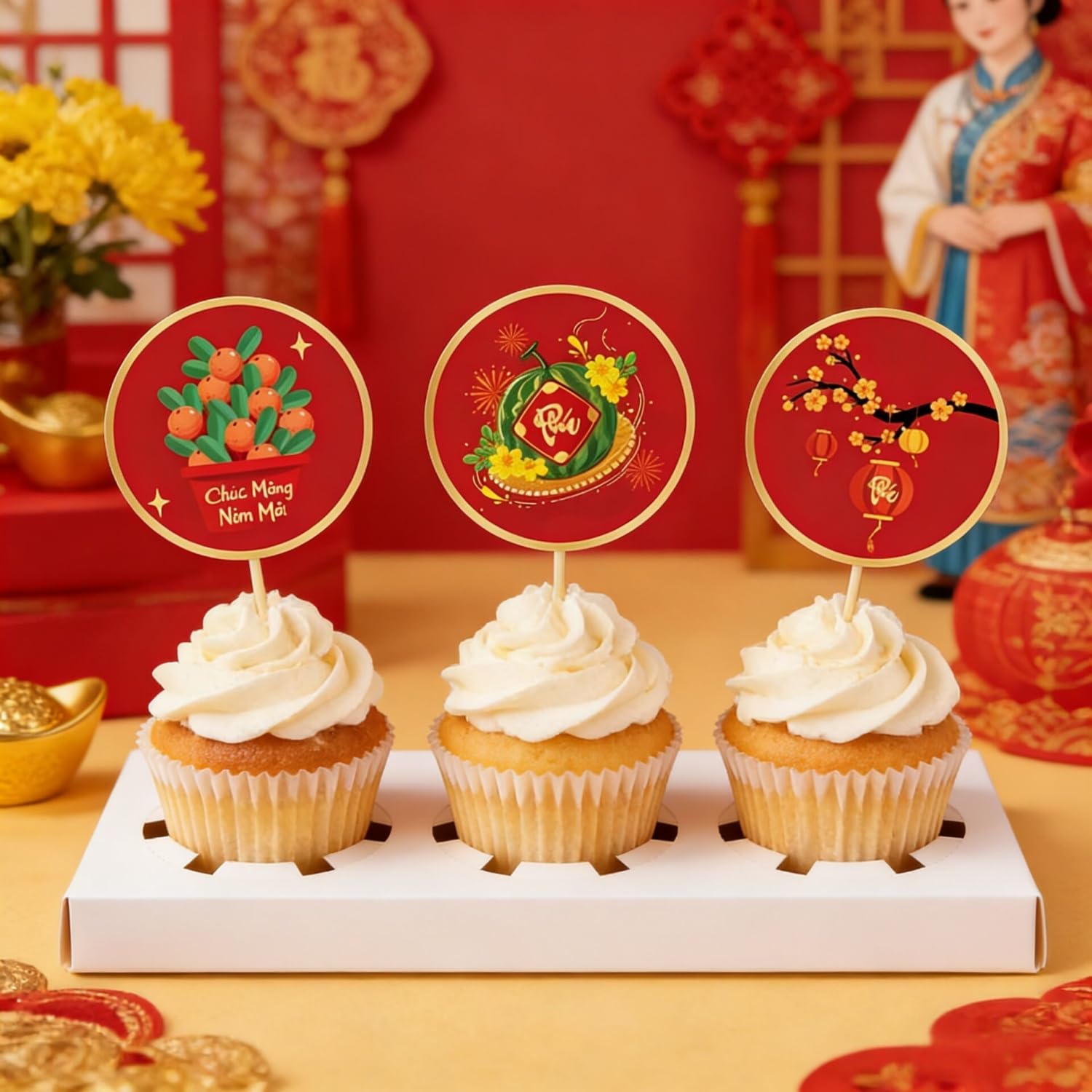 KYMY 2026 Vietnamese New Year Stickers, 180pcs T?t Vi?t NAM Spring Festival Paper Decals, Lunar New Year Zodiac Horse Round Labels for Party Favors