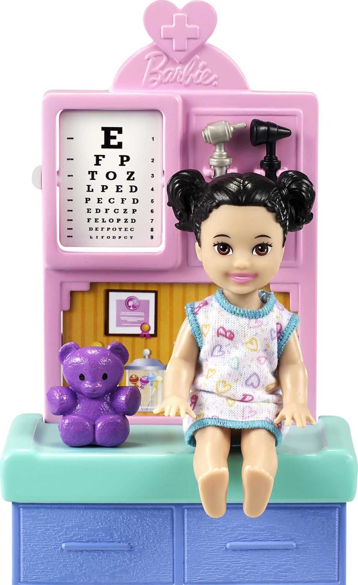 Barbie Careers Playset, Pediatrician Set with Blonde Doctor Doll, Brunette Patient Small Doll, Exam Table & Accessories