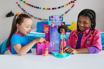Karma’s World Toys Doll and Playset 2-in-1 Transforming Musical Star Stage (14.2-in) with Lights and Sounds 5 Collectible Records Kid Gifts