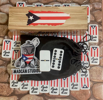 Puerto Rico Dominoes Set, Travel Bag No Wood Box Puerto Rican Domino Set, Boricua Style Accessories Double six Large Adult Size Dominos with Puerto