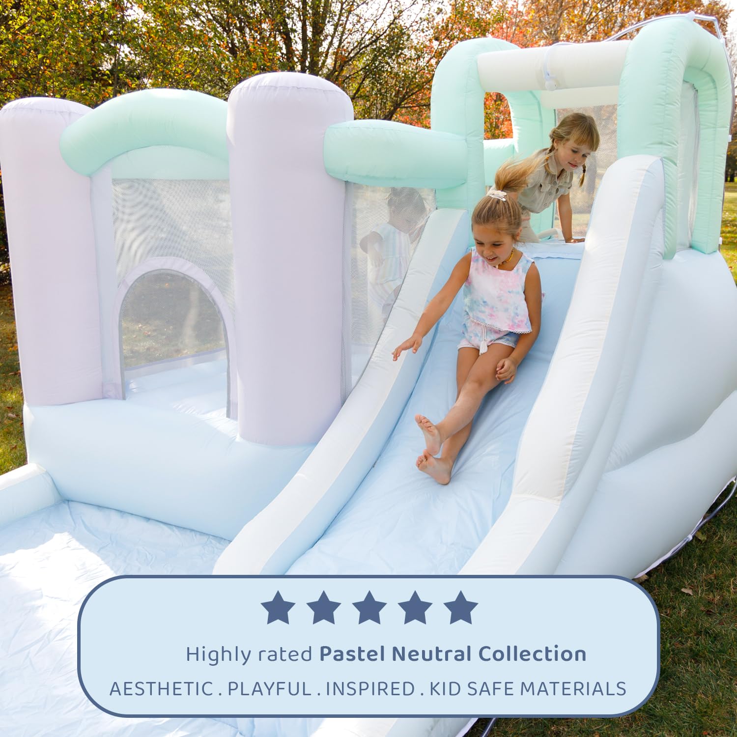 Bounceland Splash Zone Dream Wet or Dry Bounce House Water Slide, 11.5ftL x 9ftW x 6ftH, Pastel Color, Spacious Bounce Area, Splash Pool, Climbing
