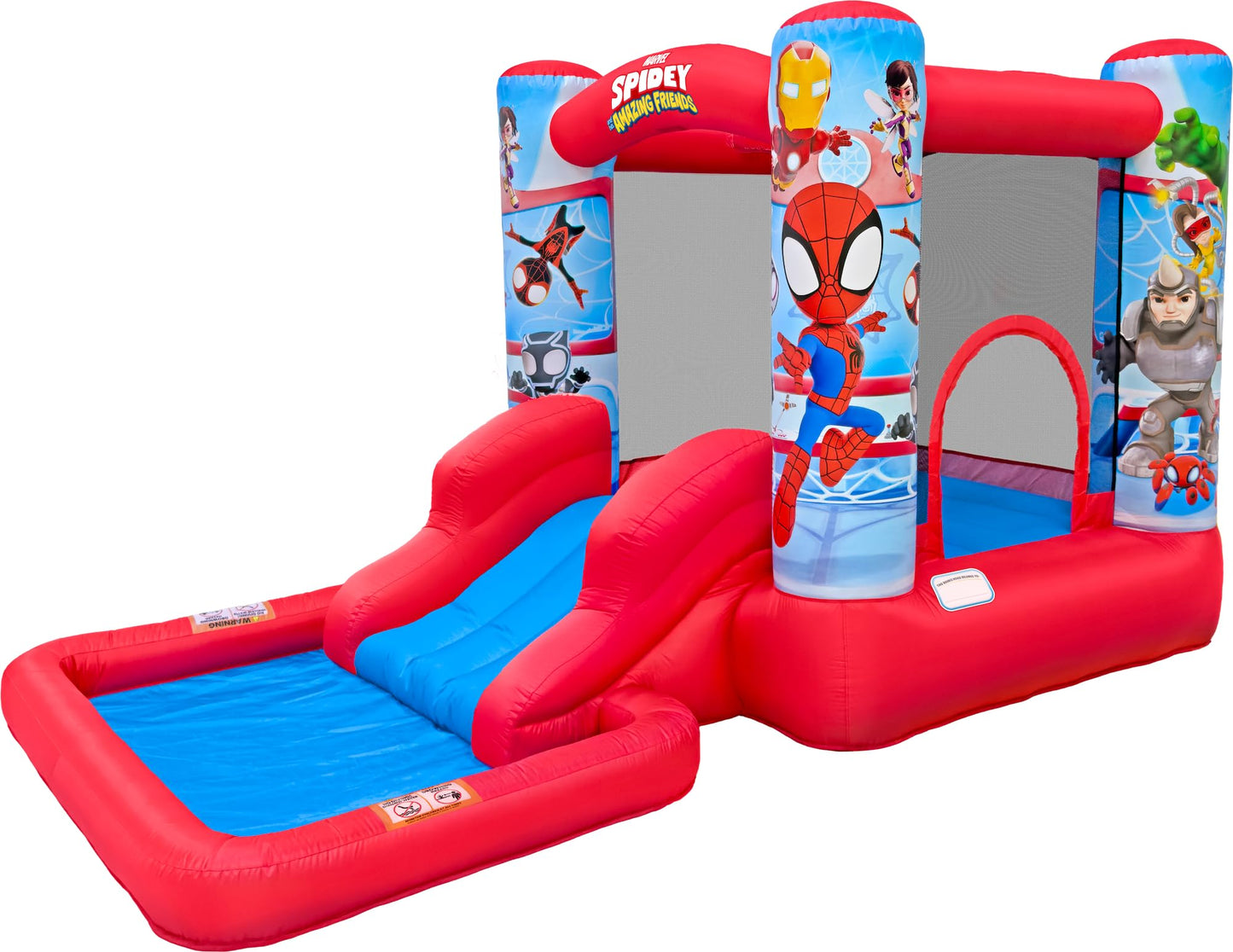 Funormous Spidey & Friends Bounce House Water Slide with Pool & Ball Pit, Inflatable Bouncer for Kids Ages 3-8 with Basketball Hoop, Water Misting