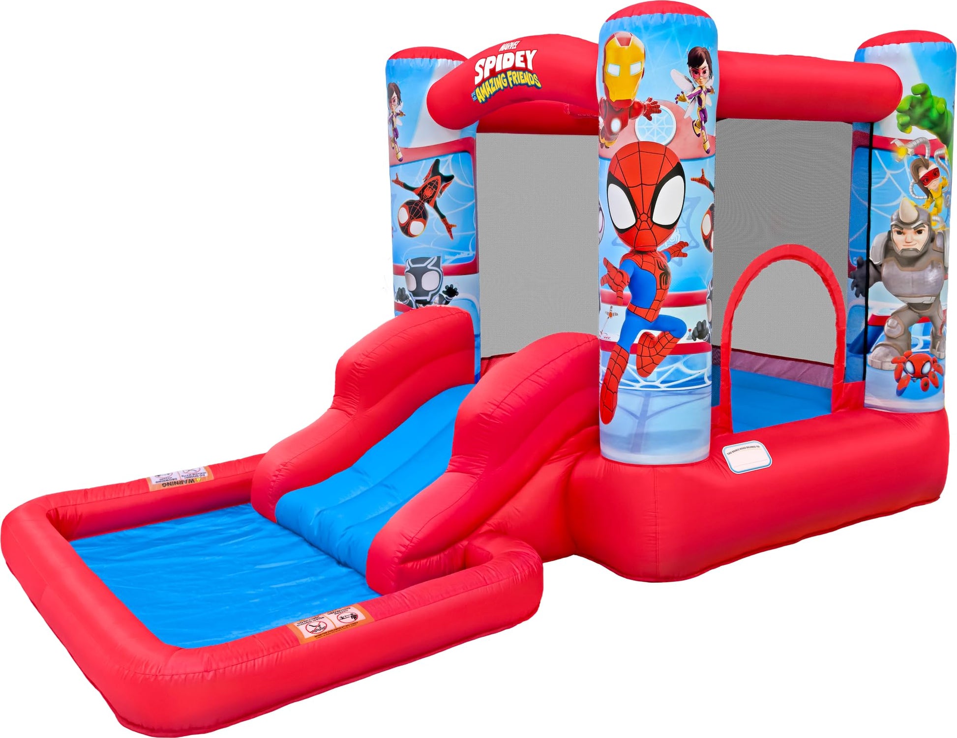 Funormous Spidey & Friends Bounce House Water Slide with Pool & Ball Pit, Inflatable Bouncer for Kids Ages 3-8 with Basketball Hoop, Water Misting
