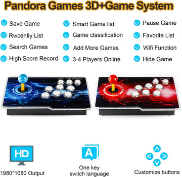 TOJASDN 35000 Games in 1 Pandora Box Retro Arcade Game Console with Two Separate Host for PC & Projector & TV 3D 1-4 Players Category Favorite List